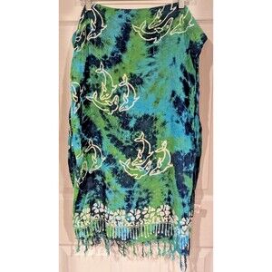 Koko Knot Womens Oversized Scarf Wrap Beach Cover Up Blue Green Dolphins Swim‎